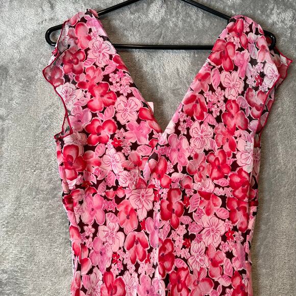 Vintage Y2K Pink Floral Ruffle Hem Dress Cottagecore Coquette Small Deadstock - Picture 2 of 10